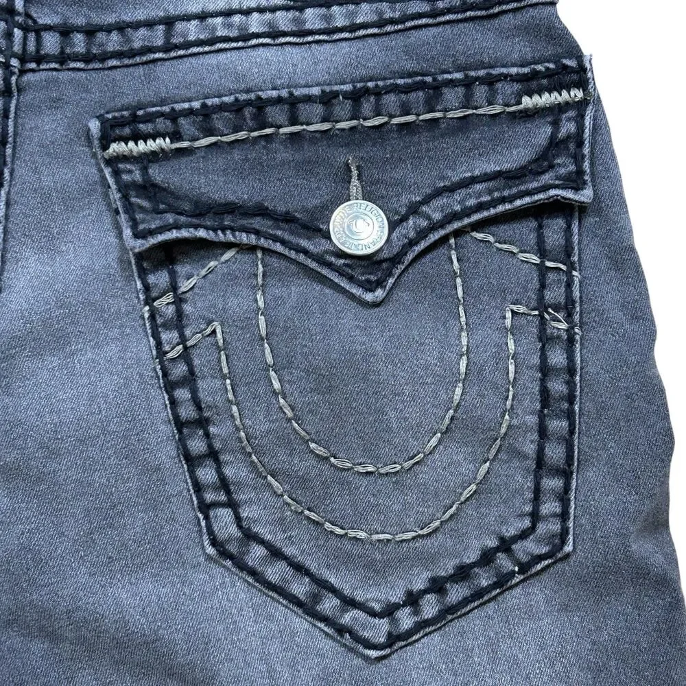True Religion Men’s 32 Relaxed Baggy Super T Flap Jeans Grey Wash Stitch Denim